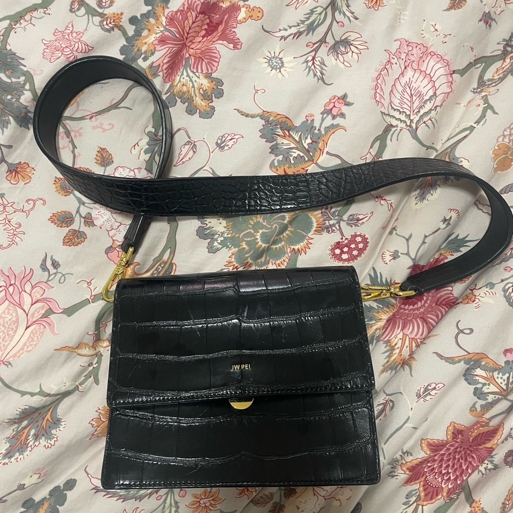 JW Pei Mini Flap Crossbody - Black Croc